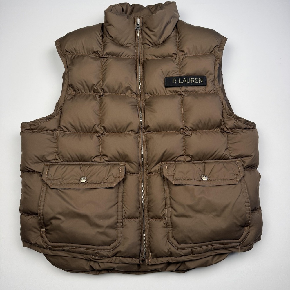 Polo Jeans Company Vest Mens XL Brown Down Puffer Ralph Lauren Patch Military
